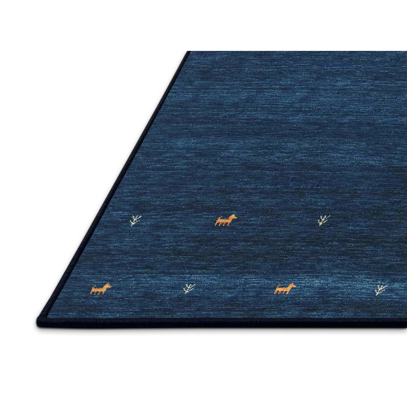 Tapis contemporain bleu foncé, Rectangle 5 pi x 7 pi