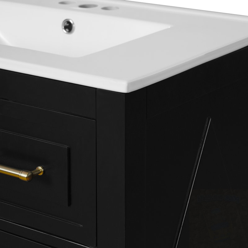 Meuble-lavabo avec lavabo et 3 tiroirs, Noir