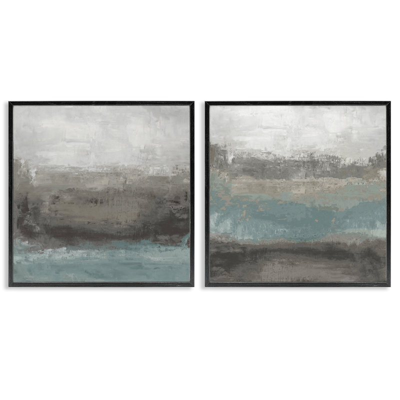 Ensemble de 2 giclées encadrées Dark Earth & Sea, design par Hannah Dawson, H 12 po x l 24 po, Giclée encadrée noir minuit