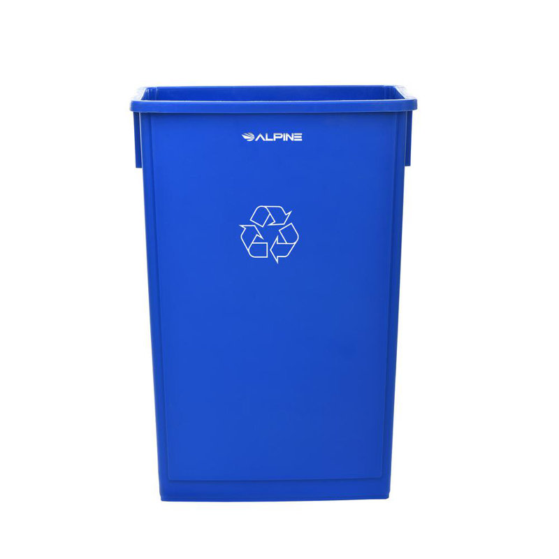 Blue 23 Gallon Plastic Commercial Recycle Bin with Drop Slot Lid