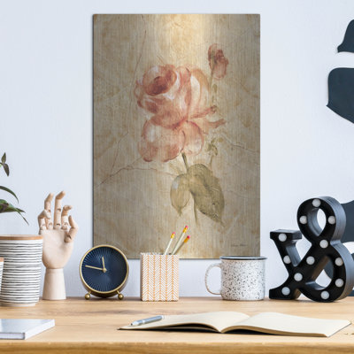 Art mural en métal Winston Porter «Rose On Cracked Linen» par Cheri Blum