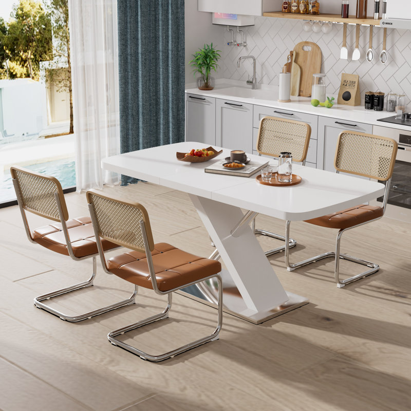 Ensemble de table de salle à manger extensible Modern, Brun, Blanc