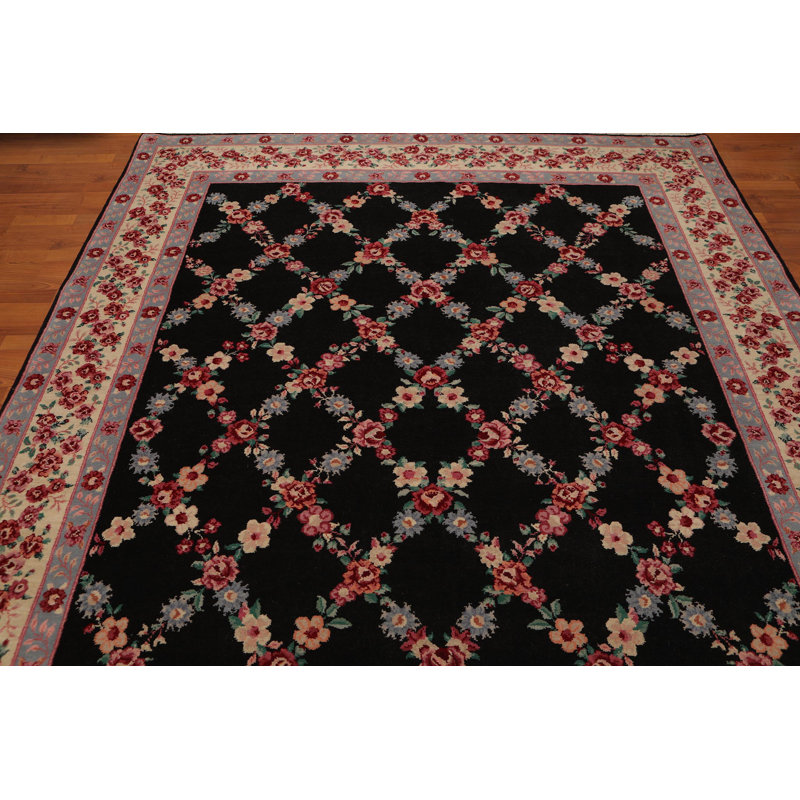 Tapis de surface en laine noir/beige/turquoise 7 pi 10 po x 9 pi 8 po one-of-kind à la main noué la El Centro