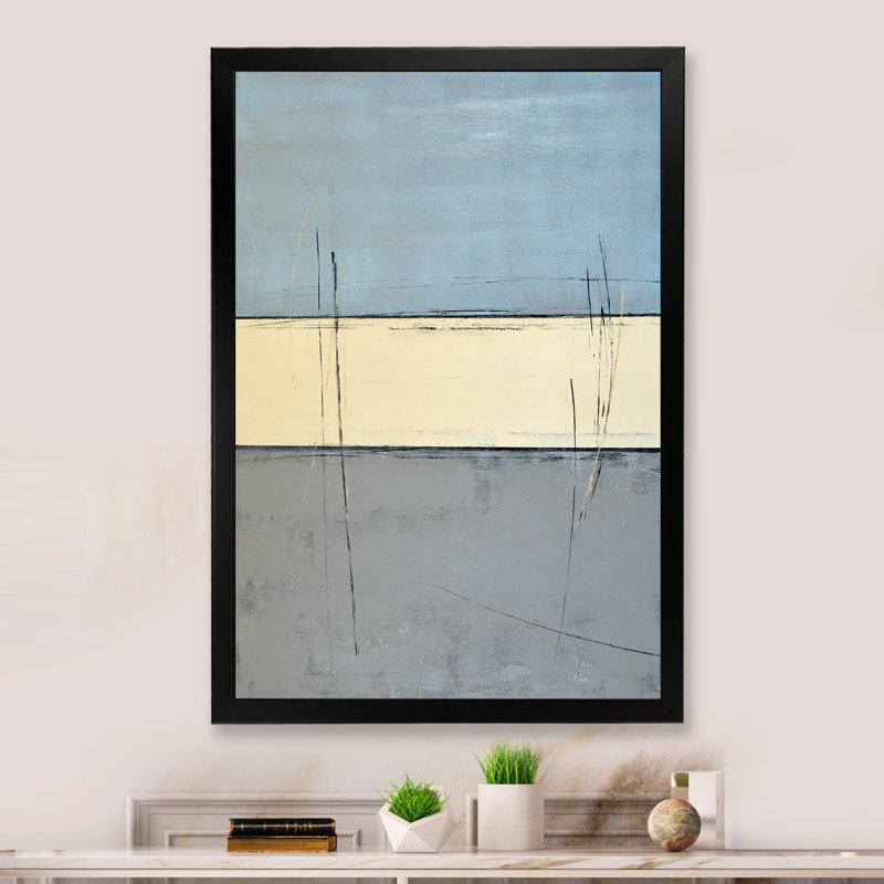 Gris et bleu, art abstrait II - décoration murale moderne et contemporaine en toile, Cadre photo noir