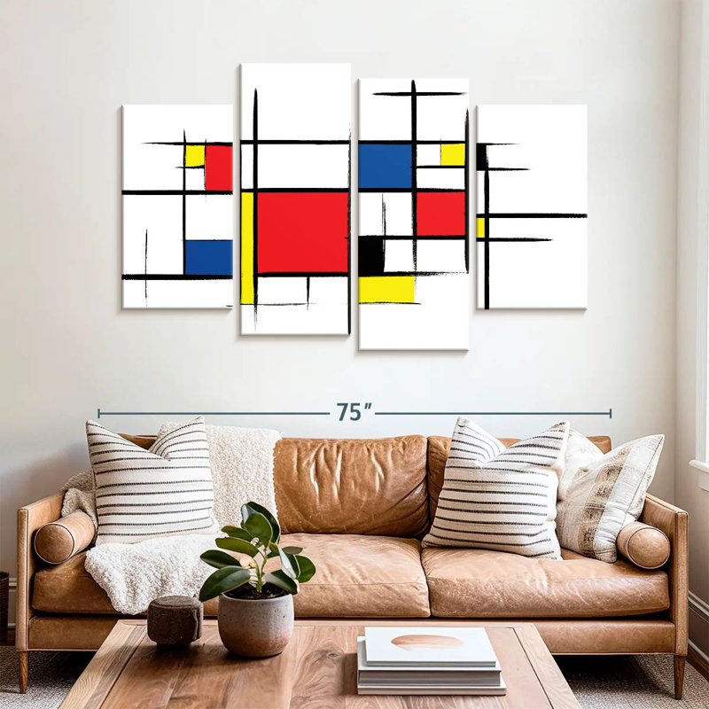 Avery Mondrian d'inspiration rustique abstraite, H 42 po x l 68 po