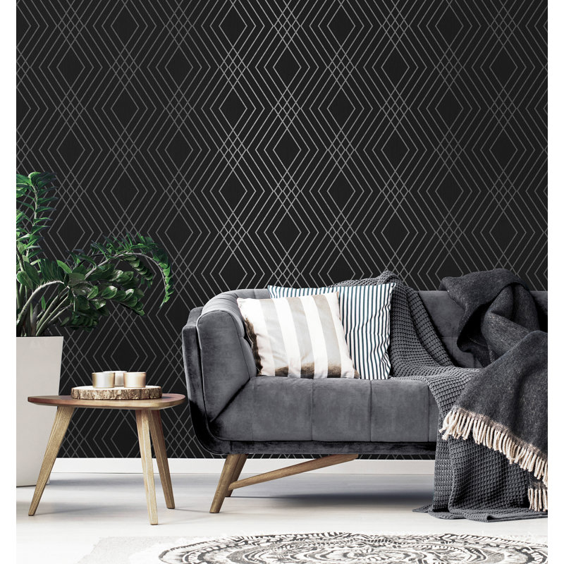Papier peint Shard Trellis, Noir, noir, noir, noir