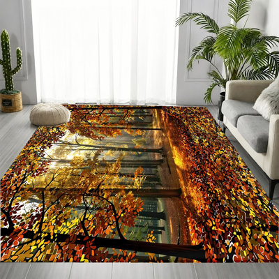Tapis rétro de style forêt d'automne rétro, motif de feuille d'érable tombant, tapis de sol antidérapant durable, doux et lavable à la machine, décoration intérieure confortable pour le salon, la chambre à coucher, le vestibule, la cuisine et le balcon