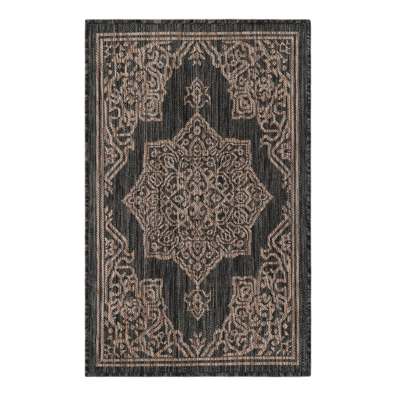Cowgill Oriental Beige/Black Area Rug, Rectangle 2' x 3'1"