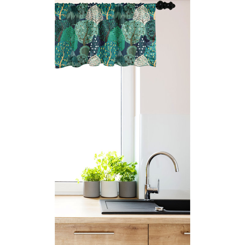 Ambesonne forêt cantonnière paquet de 2 arbres boisés nature art sarcelle foncé crème, L 54 po x L 12 po