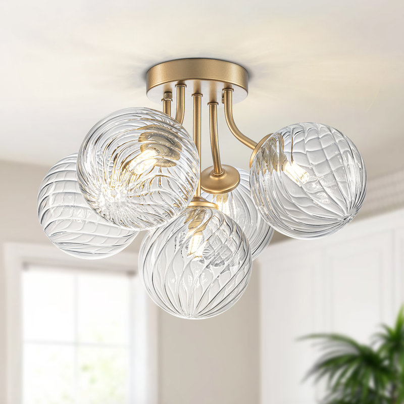 Plafonnier semi-encastré 5 lumières Spoutnik Globe, Clair, Gelé