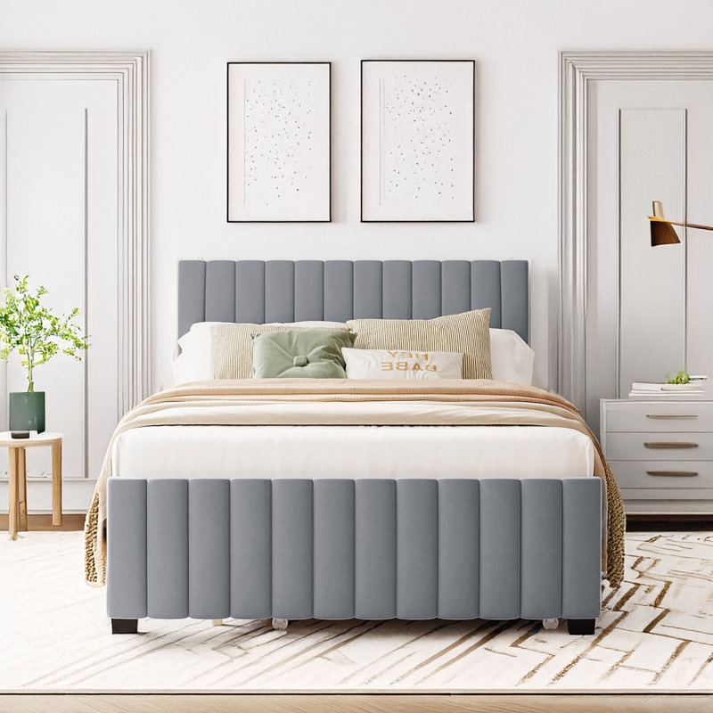 Velvet Upholstered Platform Bed with Trundle, Full/Double, Beige