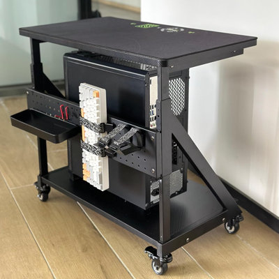 Adjustable Height Computer Tower Cart With Lockable Casters, Mobile PC Stand With Pegboard Storage For Office And Home Use