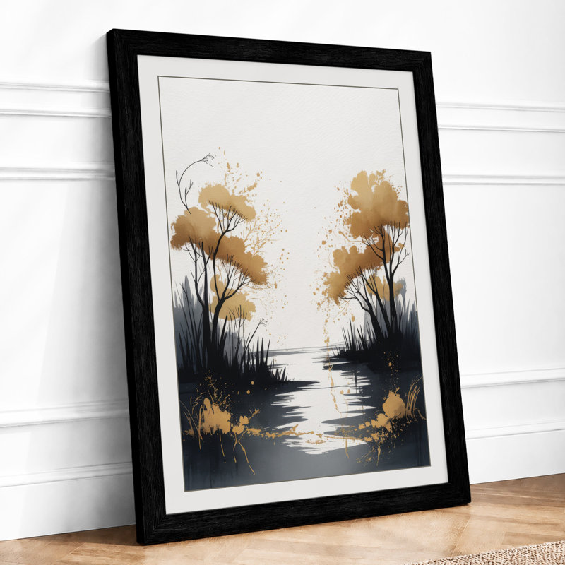 Waterway at Dawn Minimalist - Framed Print, A1 - 84.1 x 59.4 cm, Black