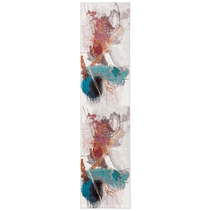 Papillon Abstract Gray/Blue/Pink Area Rug, Runner 2' x 8'