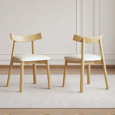 Ensemble de 2 chaises de salle à manger modernes en bois naturel, chaises de cuisine ergonomiques sans accoudoirs avec coussins en cuir épais et dossier incurvé, chaises à pieds en bois robustes pour restaurant, café et chambre à coucher