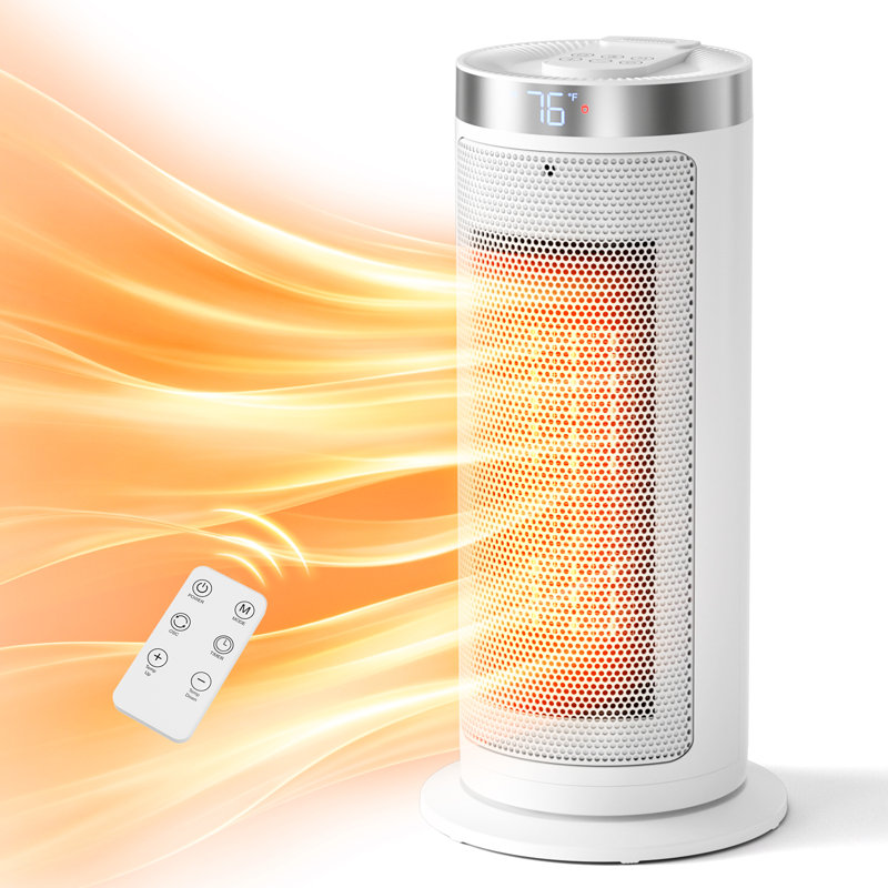 Chauffage d'appoint oscillant en céramique de 1500 watts et 38 cm (15 pouces) avec thermostat numérique, minuterie de 12 heures, affichage DEL et télécommande (blanc).