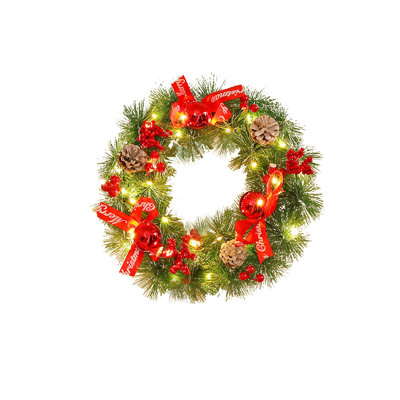 Flower Wreath Christmas Door Knocker For Front Door Indoor And Outdoor Winter Door Knocker With Christmas Ball Red Fruit Pines Cones Bow Christmas Decorations