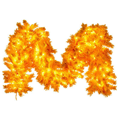 Vickerman 9' x 14" Flocked Yellow Artificial Pre-Lit Garland with Yellow LED Mini Lights