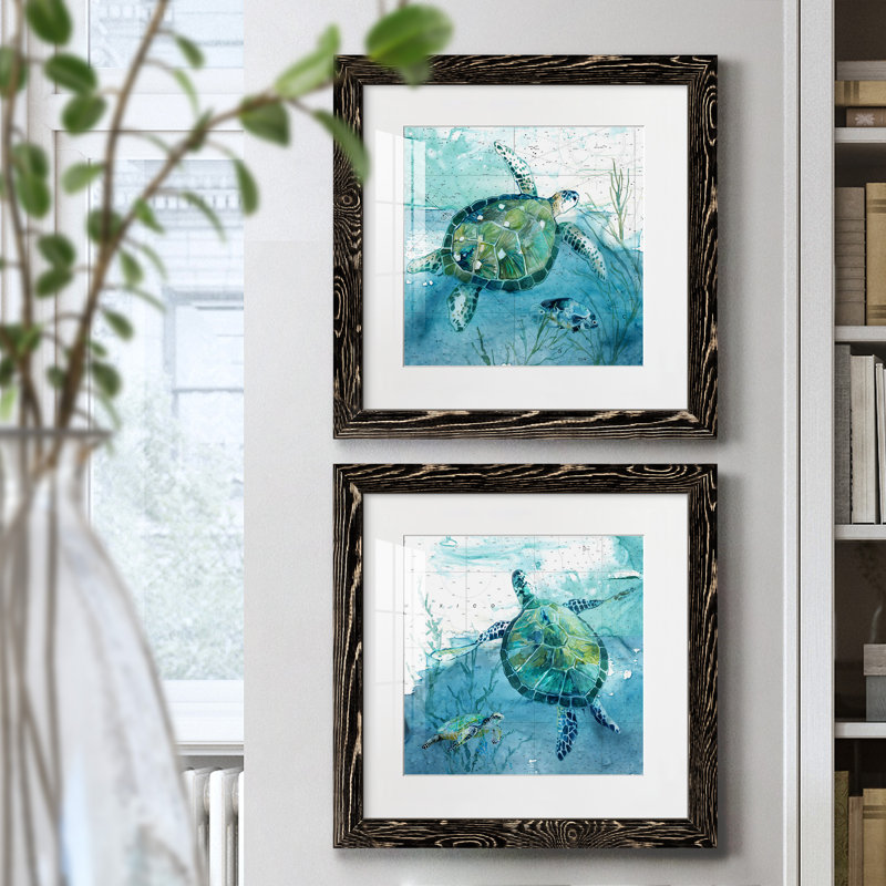 «Island Swim I», ensemble de 2 peintures, Papier dans un cadre photo, H 35,5 po x l 71 po, Noir