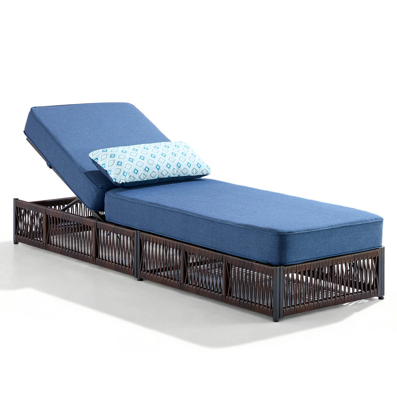 Chaise longue d'extérieur réglable en osier avec coussin (ensemble de 1), Bleu