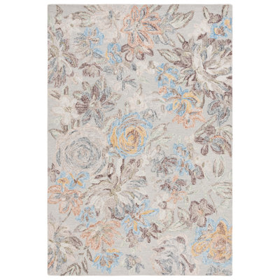 Thaddeus Tufted Wool/Cotton Performance Floral Rug in Grey/Blue