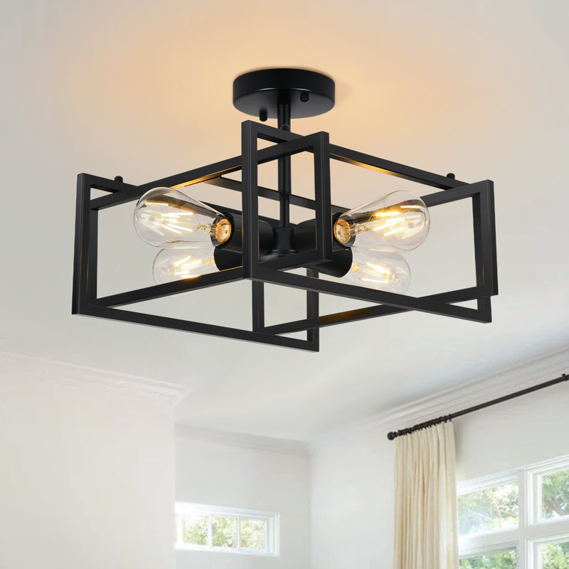 Juvraj 4-Lights Semi Flush Mount Ceiling Light With Metal Cage, Black