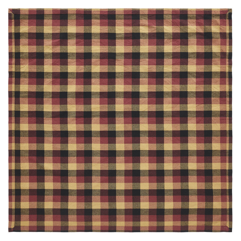 Deep Burgundy and Tan Cotton Check Square Table Topper 40x40