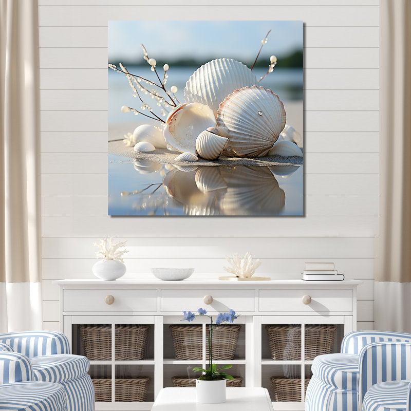Photographie de coquillage blanc minimal - décoration murale coquillage, Toile tendue, H 36 po x l 36 po x P 1,5 po