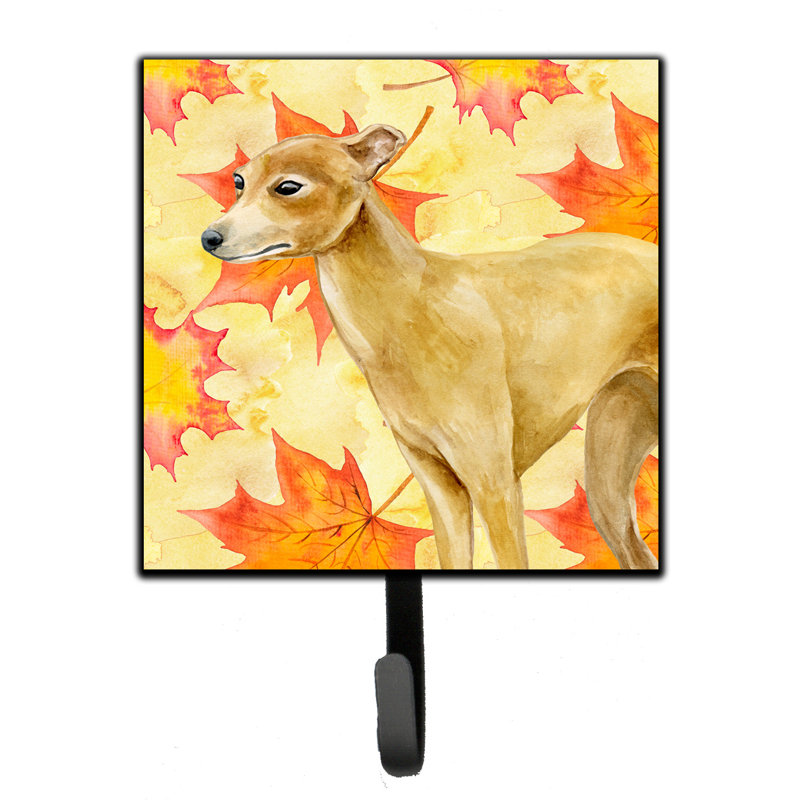 Eliane Metal Wall Organizer with Key Hooks, Italian Greyhound, Orange/Yellow/Brown