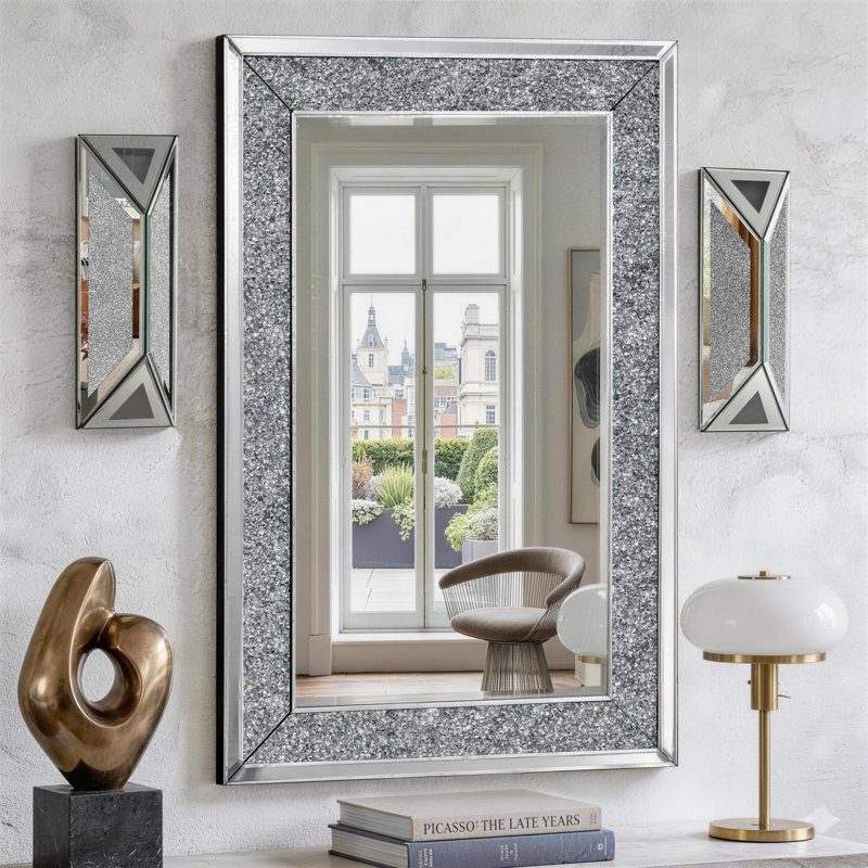 Glam 2‑Piece Set Crystal Wall Mirror With Led Mirror Wall Sconces