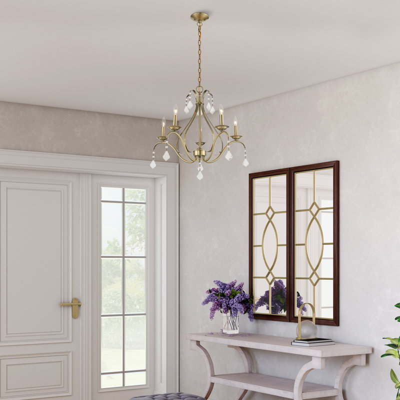 Maines 5 - Light Dimmable Classic / Traditional Chandelier, Antique Brass