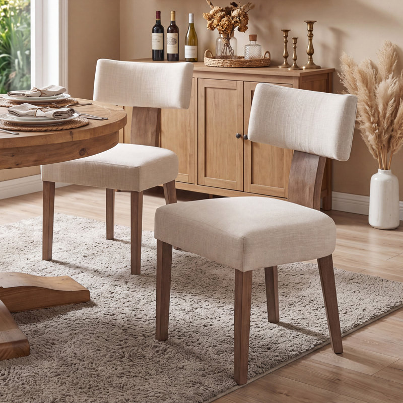 Chaises de salle à manger rembourrées avec pieds en bois Inelda, Lin beige / brun