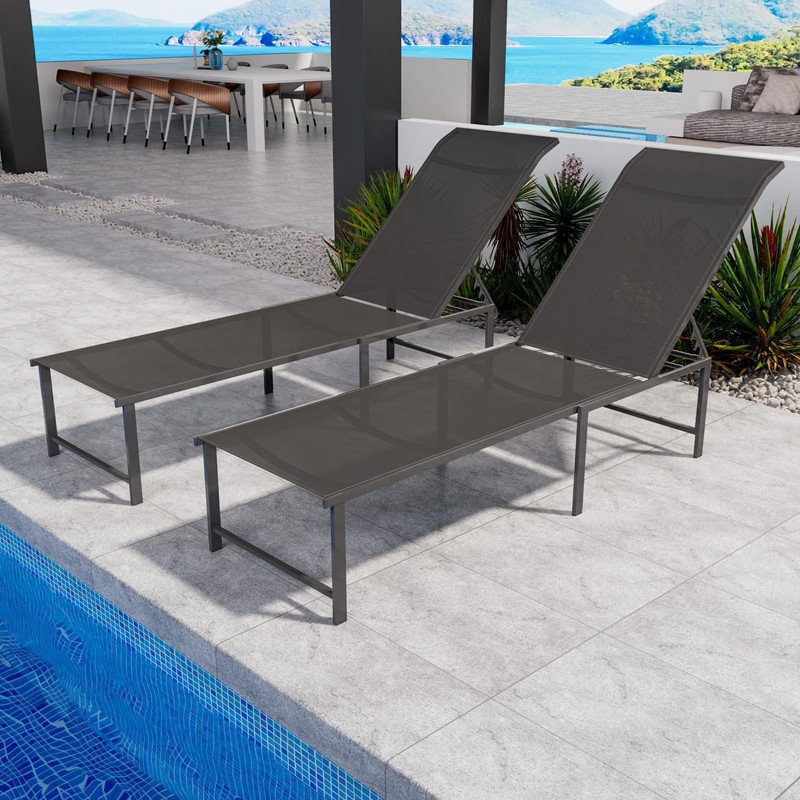 2-Piece Outdoor Aluminum Chaise Lounge Set – 5-Position Adjustable Poolside Patio Chairs with Textilene Fabric for Deck, Yard, Beach & Balcony (Rust-Proof, Lightweight, Easy Assembly)