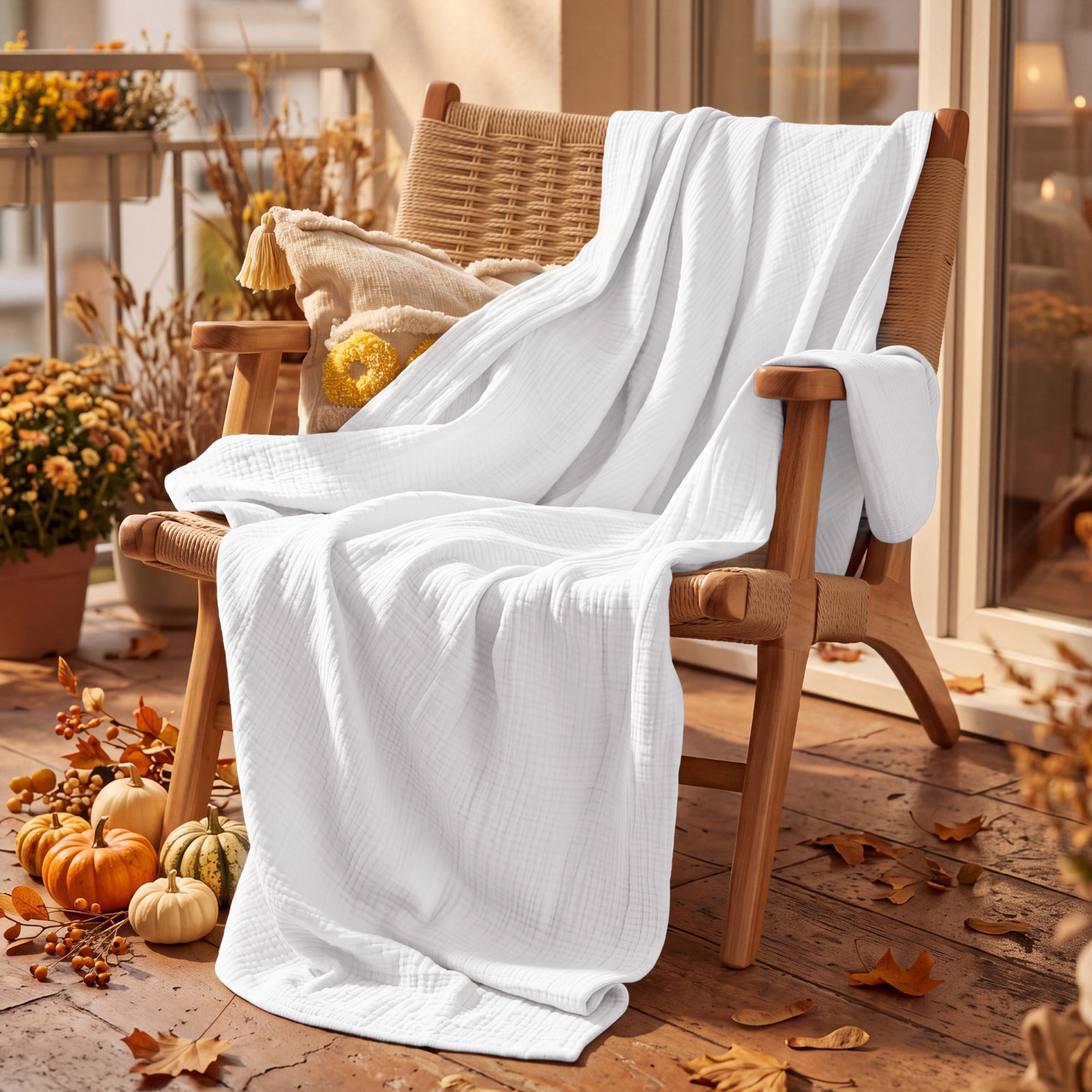 Bedsure Cotton Muslin Throw Blanket, King, White