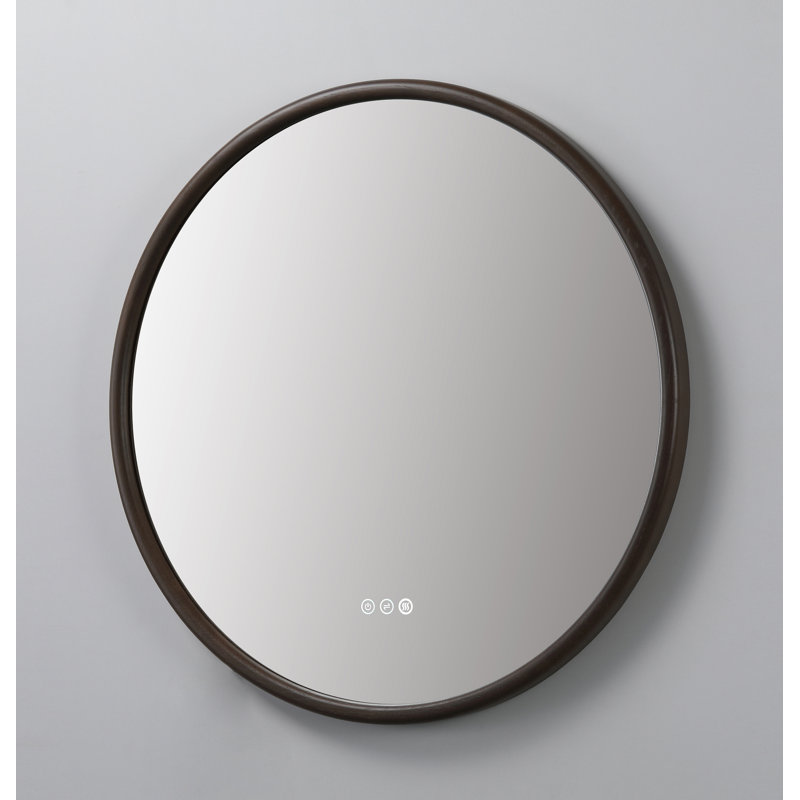 Miroir anti-buée en chêne naturel Veener, 29,52 po x 29,52 po, Rond, Châtaigne