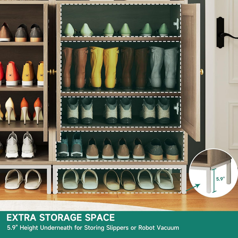 12 Pair Shoe Storage Cabinet, Natural/White