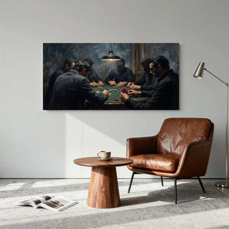 Ensemble de 1 tableau sur toile représentant une partie de poker, 40“W x 20”H, Toile tendue