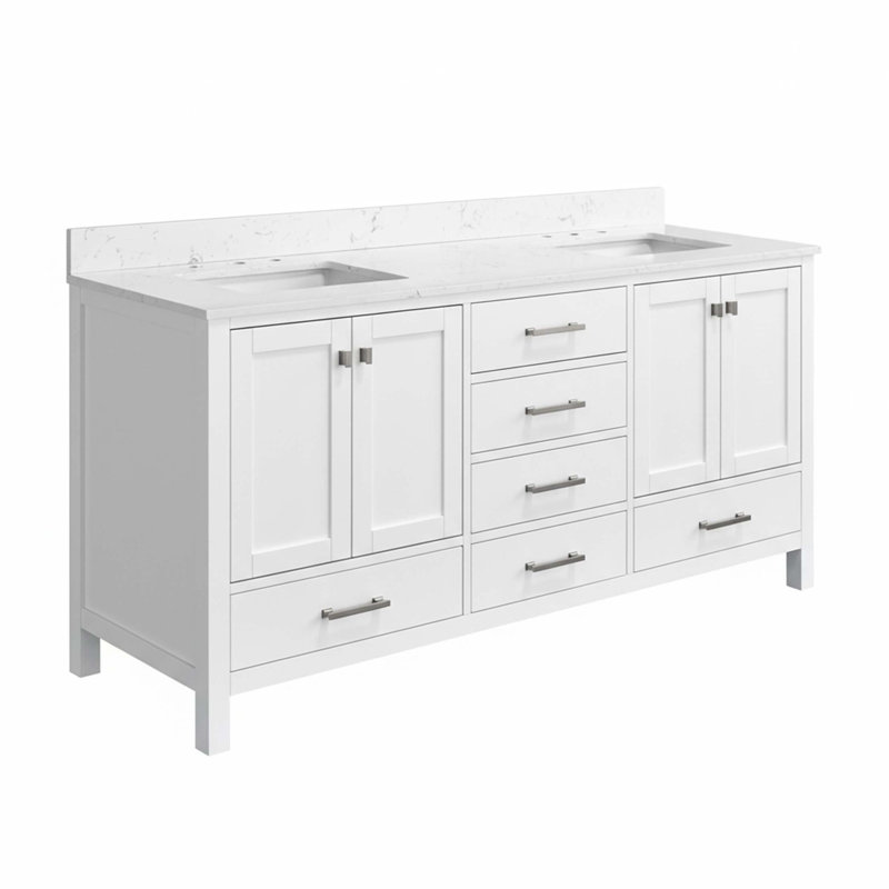 Meuble-lavabo 72 po, meuble-lavabo de salle de bain 72 po, comptoir autoportant avec 2 lavabos, Blanc