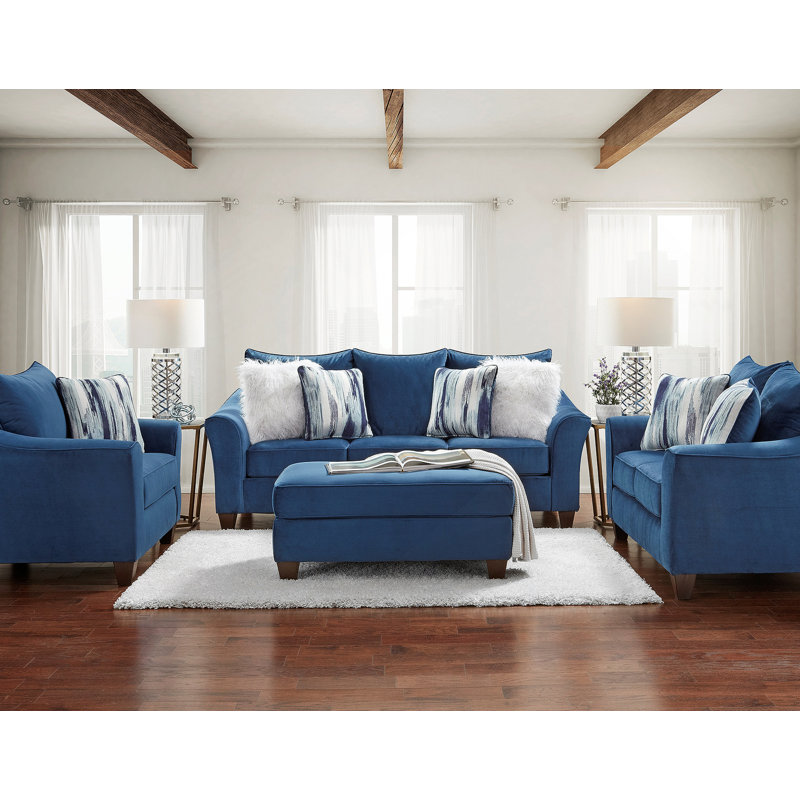 Camero Fabric 4-Piece Living Room Sofa Set, Navy Blue