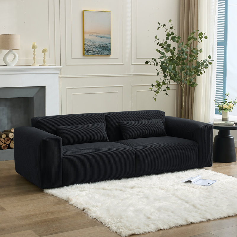 Corduroy Upholstered Standard Sofa, Black