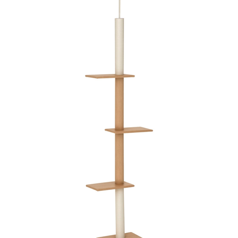 Centre d'activité pour arbre à chat de 8,5 pieds de hauteur, quatre plateformes de saut, une surface douce et une tige pour une installation sécuritaire au plafond