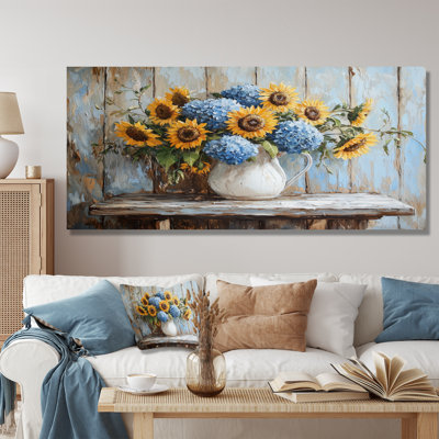 «Dubon Hydrangeas And Sunflowers Farmhouse I - Hydrangea», art mural