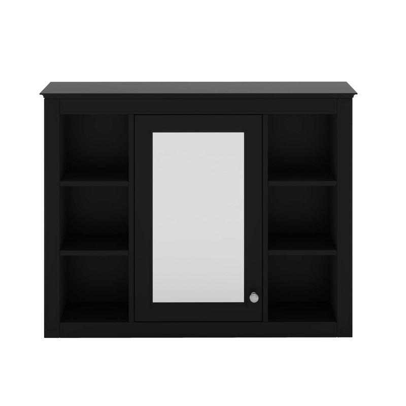 Armoire de salle de bain moderne avec miroir, armoire à miroir avec 6 tablettes ouvertes