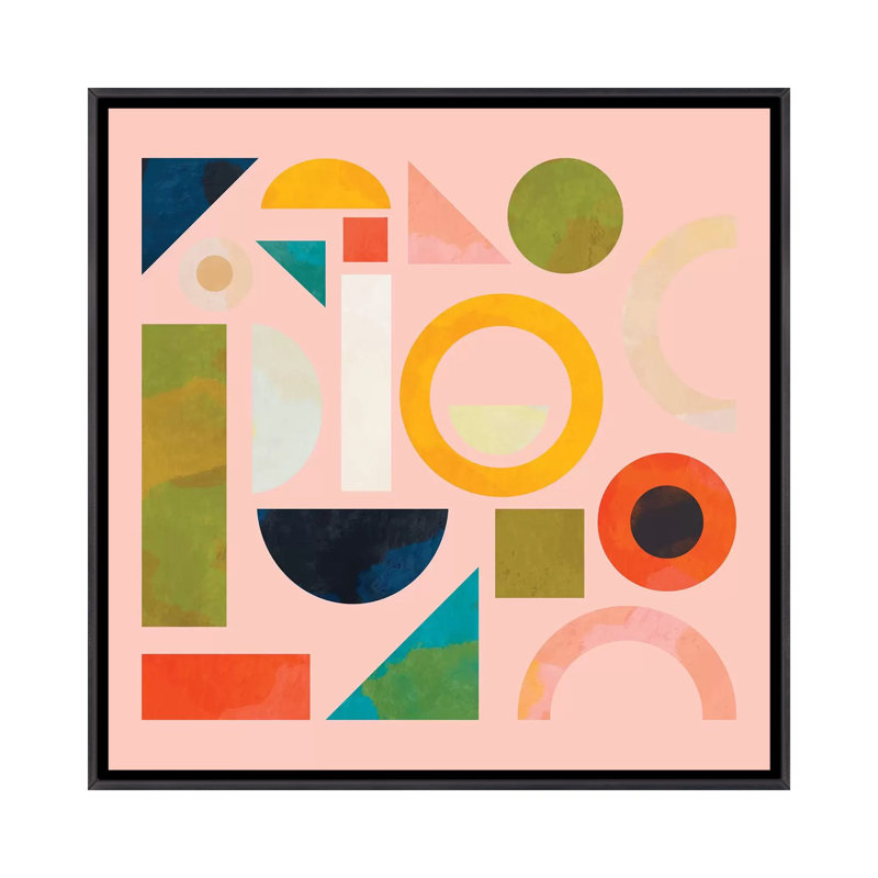 «Geometric Play Modern Art» par Ana Rut Bré - impression d'art graphique, Toile avec cadre noir patiné, Aucun mat