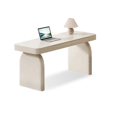 White Rectangular Manufactured Wood Writing desk with drawers desk
