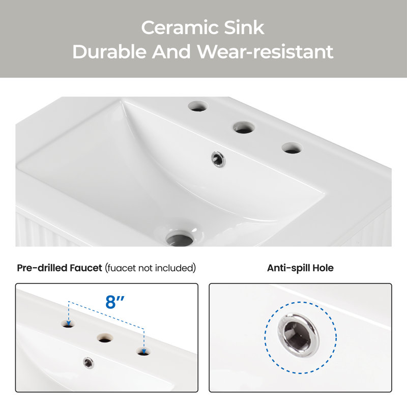 24'' Single Bathroom Vanity with Ceramic Top, White