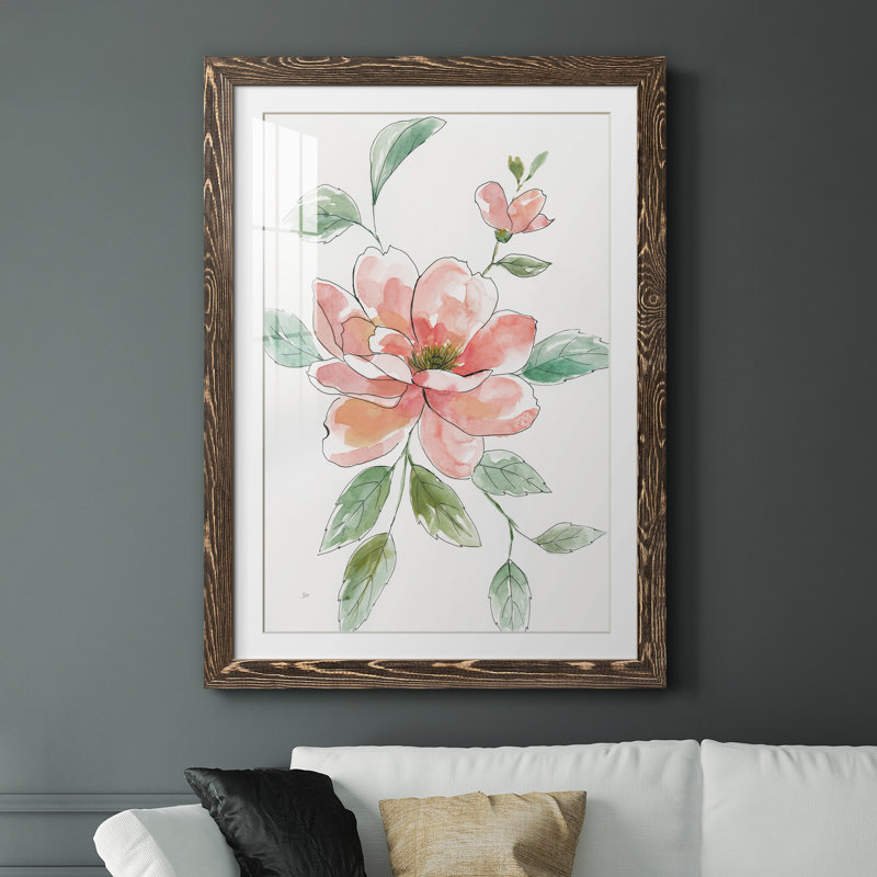 Peony Contour - Peinture encadrée, H 37,5 po x l 27,5 po x P 1,5 po, Noyer