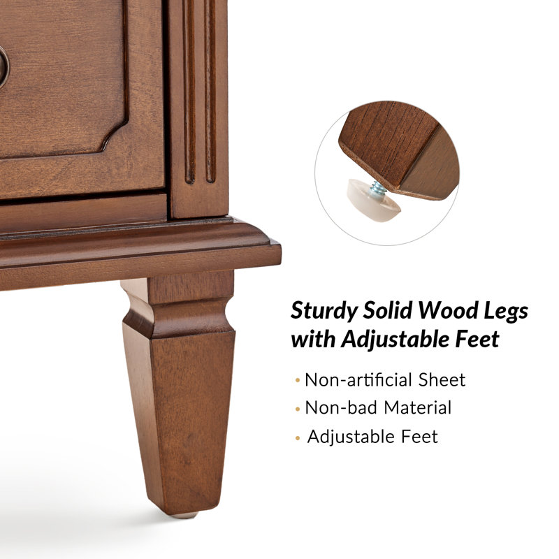 Amberlyn 27.2'' H Traditional2-Drawer Nightstand with Built-In Outlets and Solid Wood Legs and Open Shelve