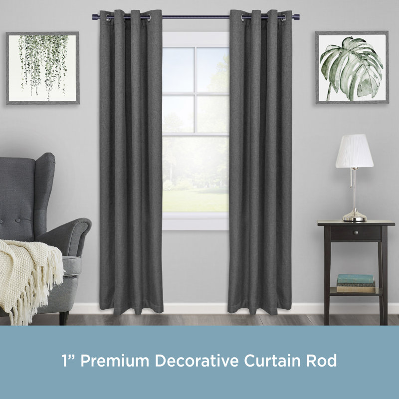 Claremont Astrid Adjustable 1" Single Curtain Rod, 36" - 66", Black