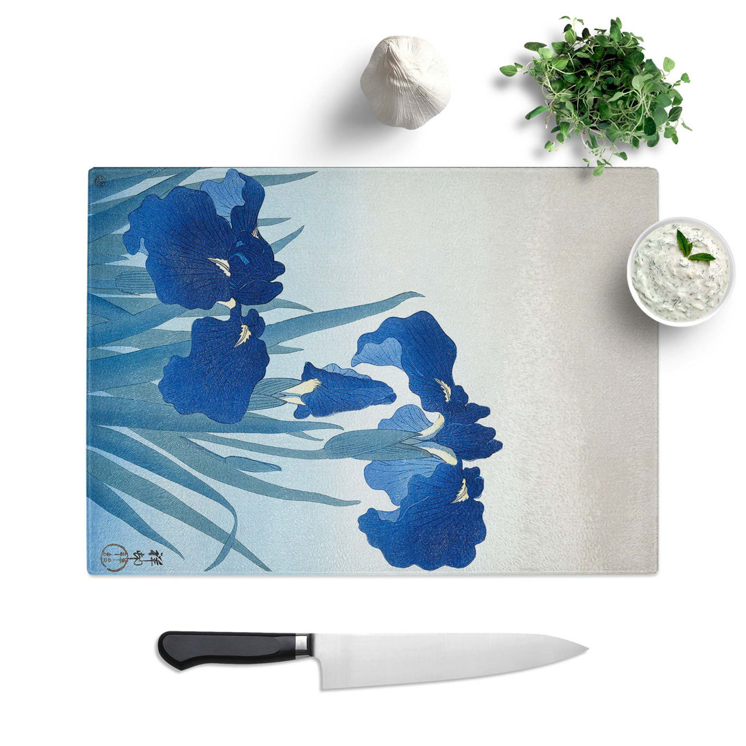 Tempered Glass Iris Flowers Chopping Board